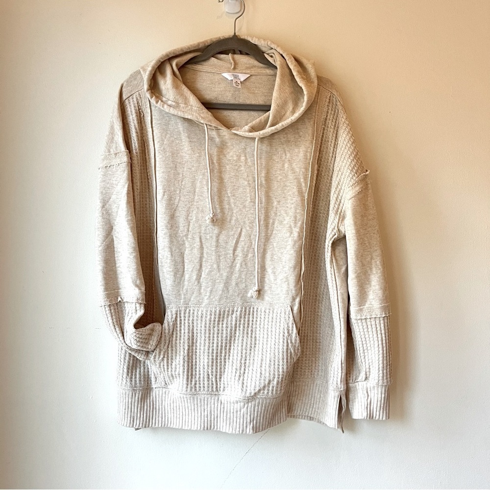 Time and Tru Beige Waffle Knit Hoodie Women’s XL (16–18) Casual Pullover Fall